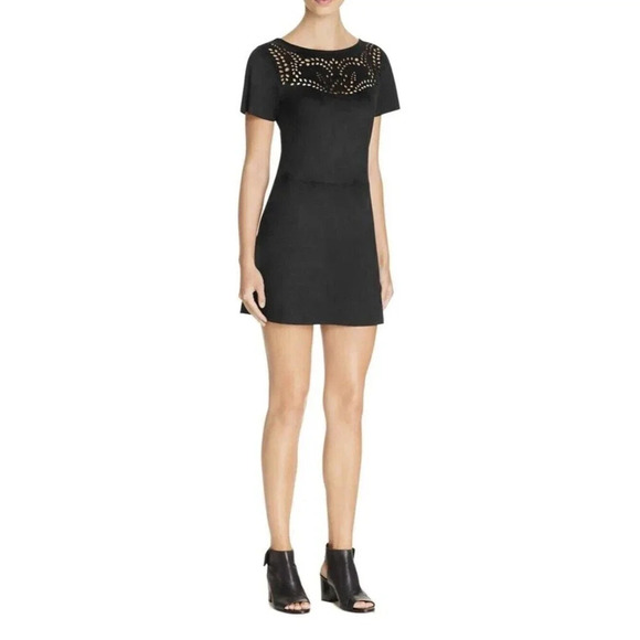 Sanctuary Black Alexia Faux Suede Sheath Cocktail Dress Womens XS Laser Cut - Picture 1 of 7